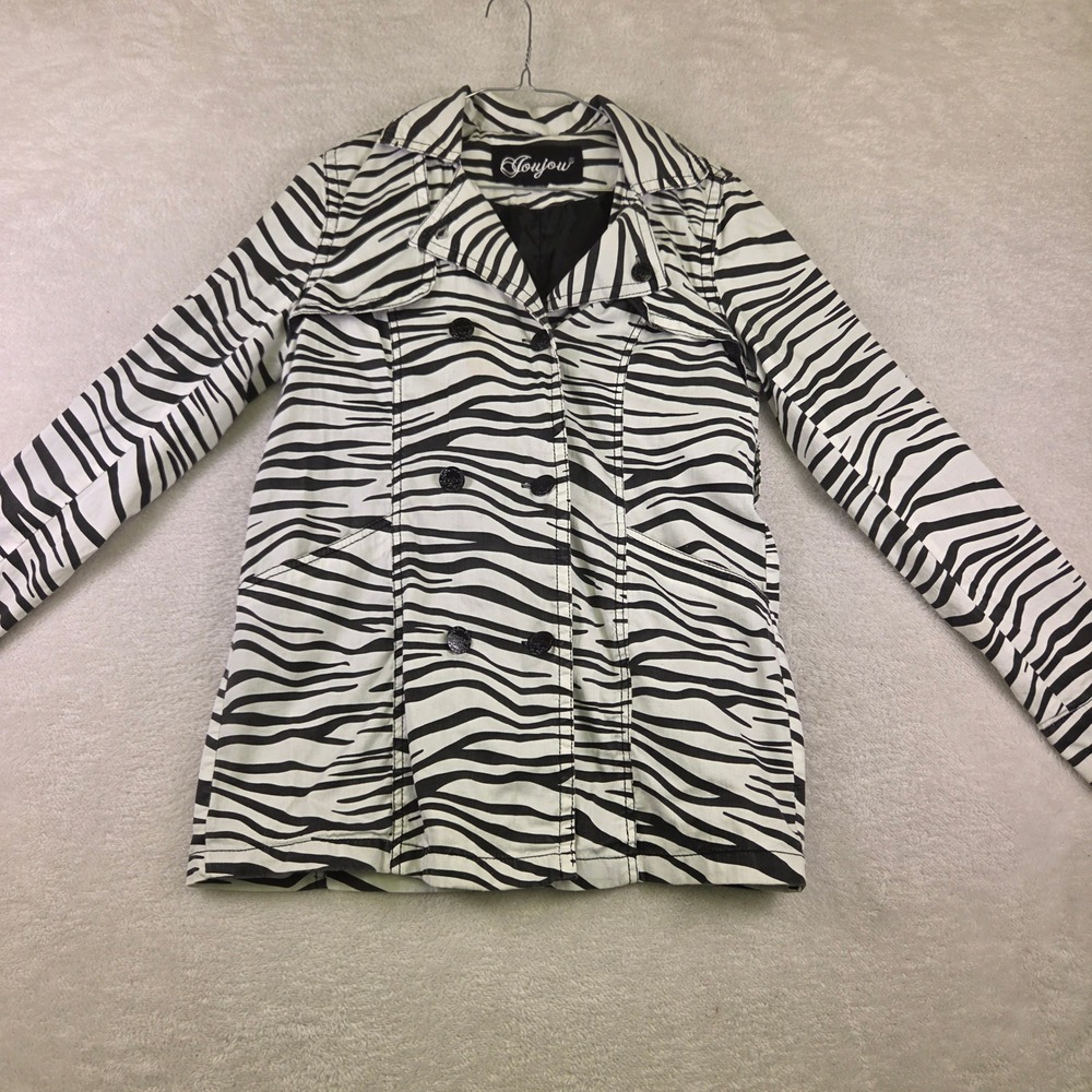 Joujou Zebra Print Trench Coat Black White Double Breasted Jacket Small